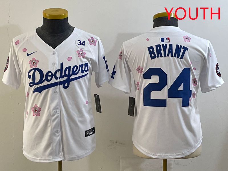Youth Los Angeles Dodgers #24 Bryant White Sakura Edition 2025 Nike MLB Jersey style 4->youth mlb jersey->Youth Jersey